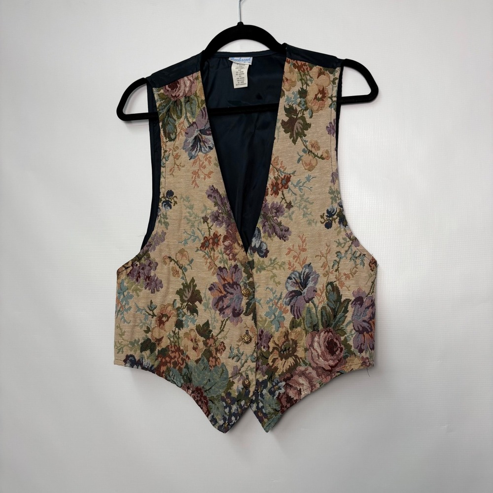 Backroad Blues Womens Vintage 90s Floral Tapestry Vest Made in USA Large